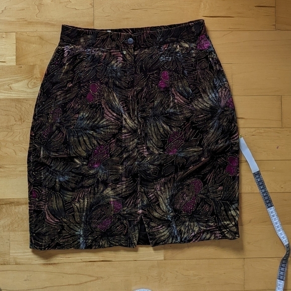 Vintage velour velvet floral pensil skirt size Medium B5 - Picture 9 of 9